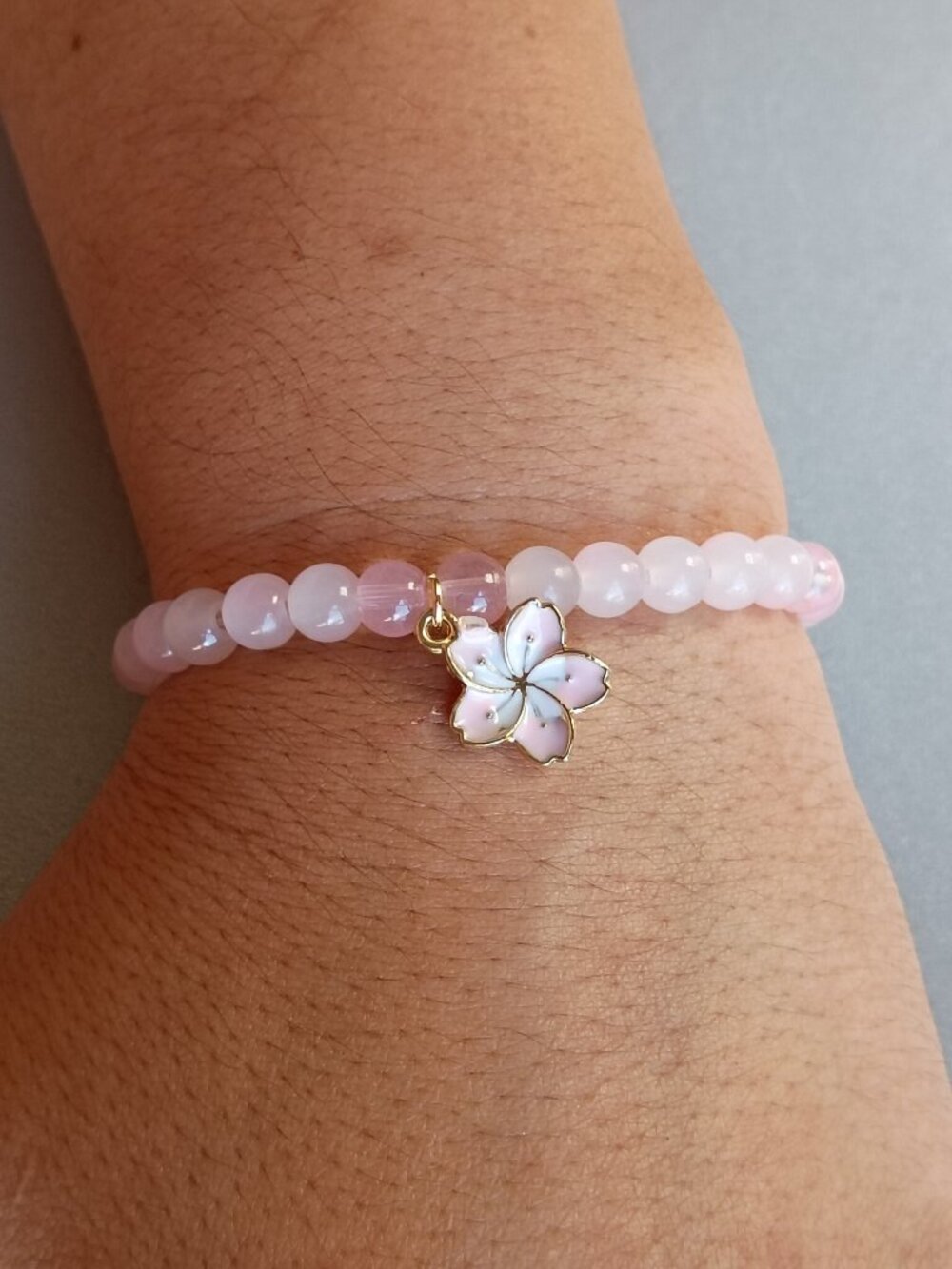 Pink Flower Kids Bracelet | Handmade Beaded Bracelet | 5.5"
